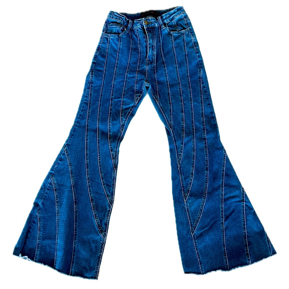 Purple Candy Stretch Flared Panel Jeans with Raw Hem – Size M